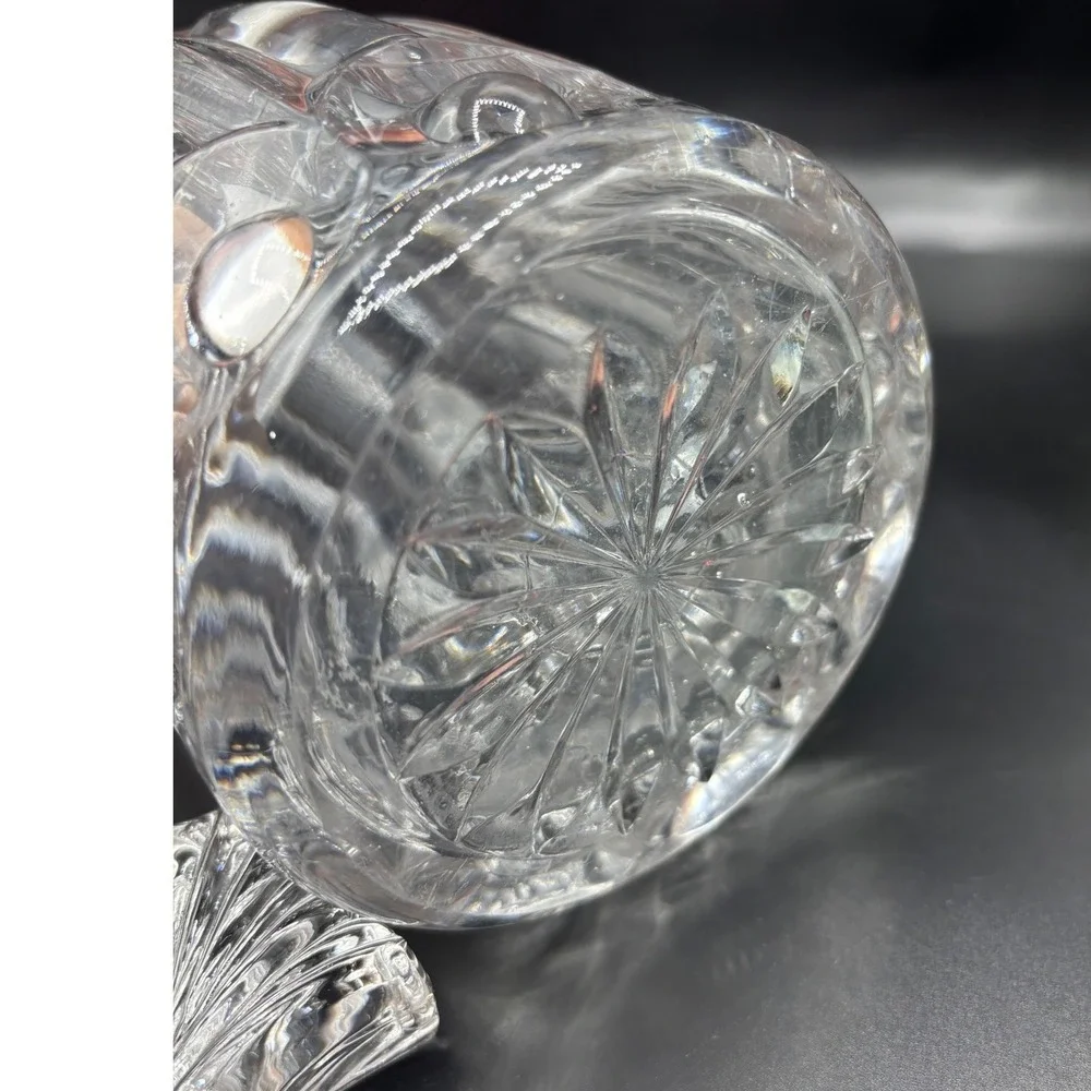 Vintage Glass Liquor Decanter with Fan Shell Stopper Starburst Base 13
